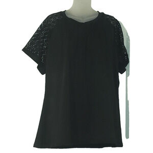 Women's Black Short Sleeve Lace Accent Top Size 2XL B 12